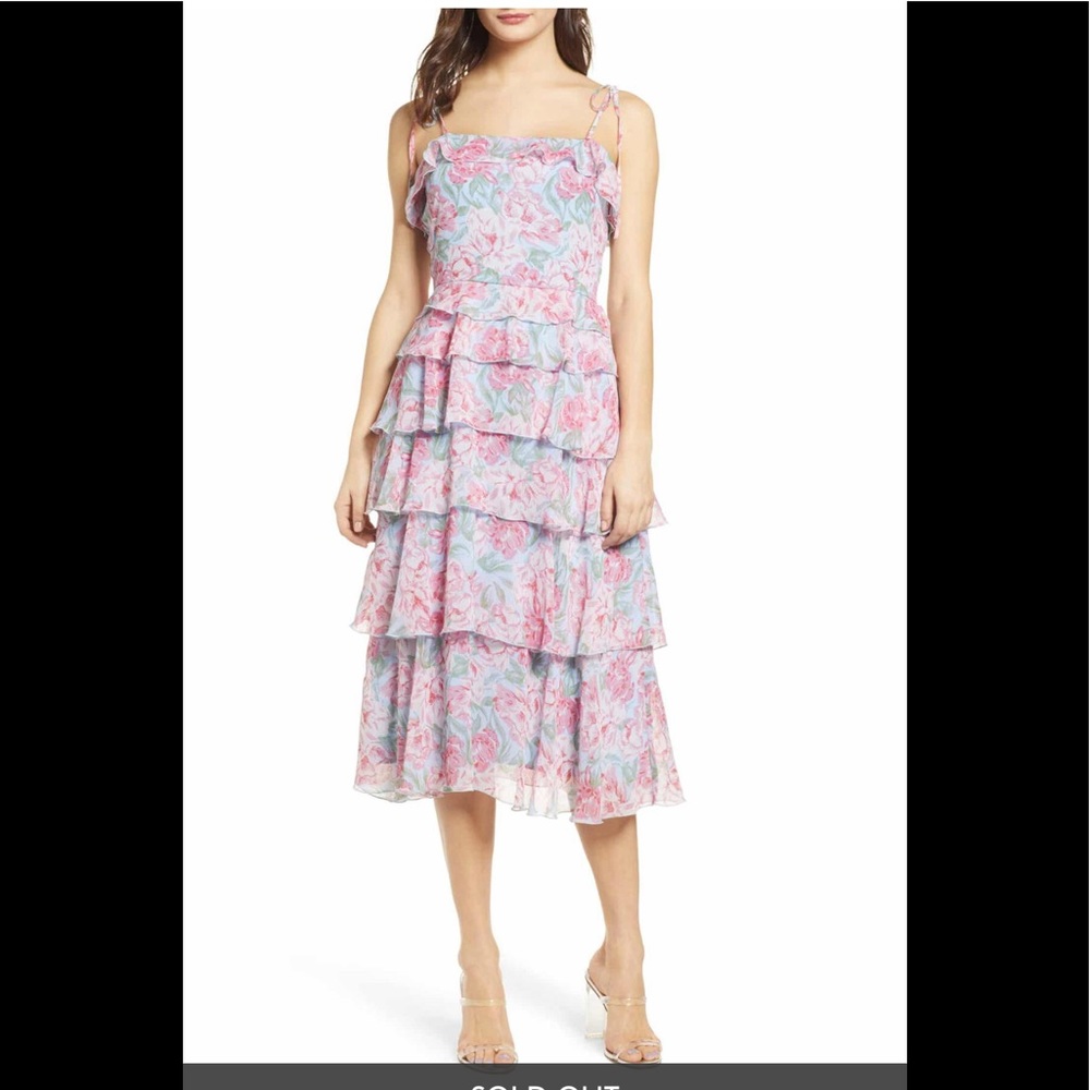 WAYF ESSIE Tiered ruffle midi dress floral gown